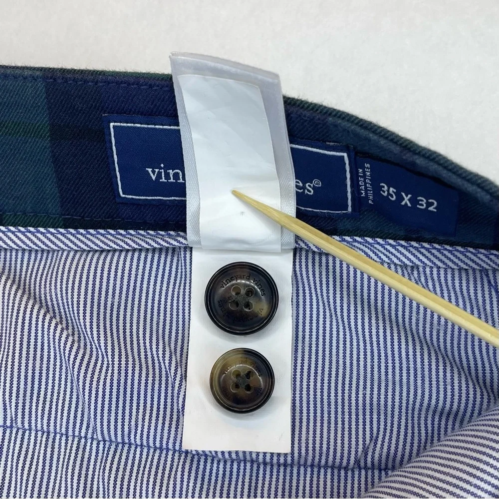 Vineyard Vines Breaker Pants Men's 35x32 (36x32) Green Plaid Pockets Golf - Picture 12 of 12